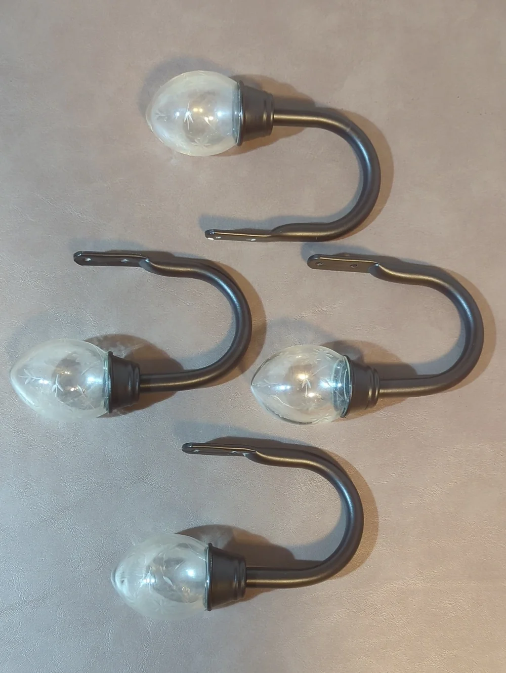 Set Of 4 Curtain Hold Back Metal And Acrylic With Etched Flowers Brown And Clear